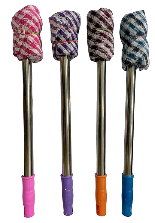 Nimbose Dusting Cloth with Stainless Steel Handle, Cotton Cleaning Cloth Stick for Home Office Furniture with Removable Dry Cleaning Duster Cloth (Multicolor, Pack of 4)