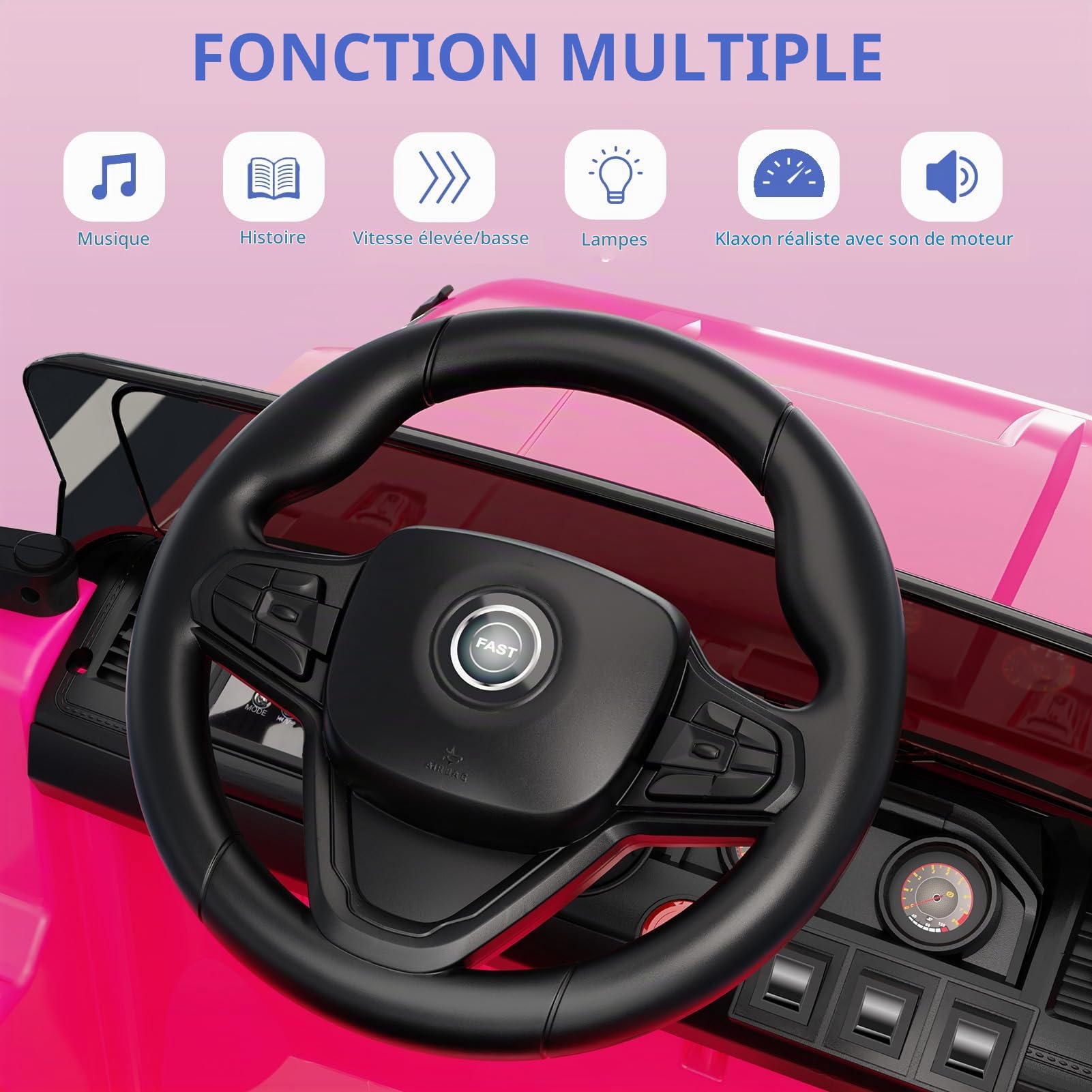 Quad électrique Enfant 1 Places 12v avec Télécommande Parentale,Quad Voiture électrique avec Bluetooth et Phares LED,3 Vitesses Réglables,Véhicule Tout-Terrain pour Enfants 3-8 Ans(Rose)