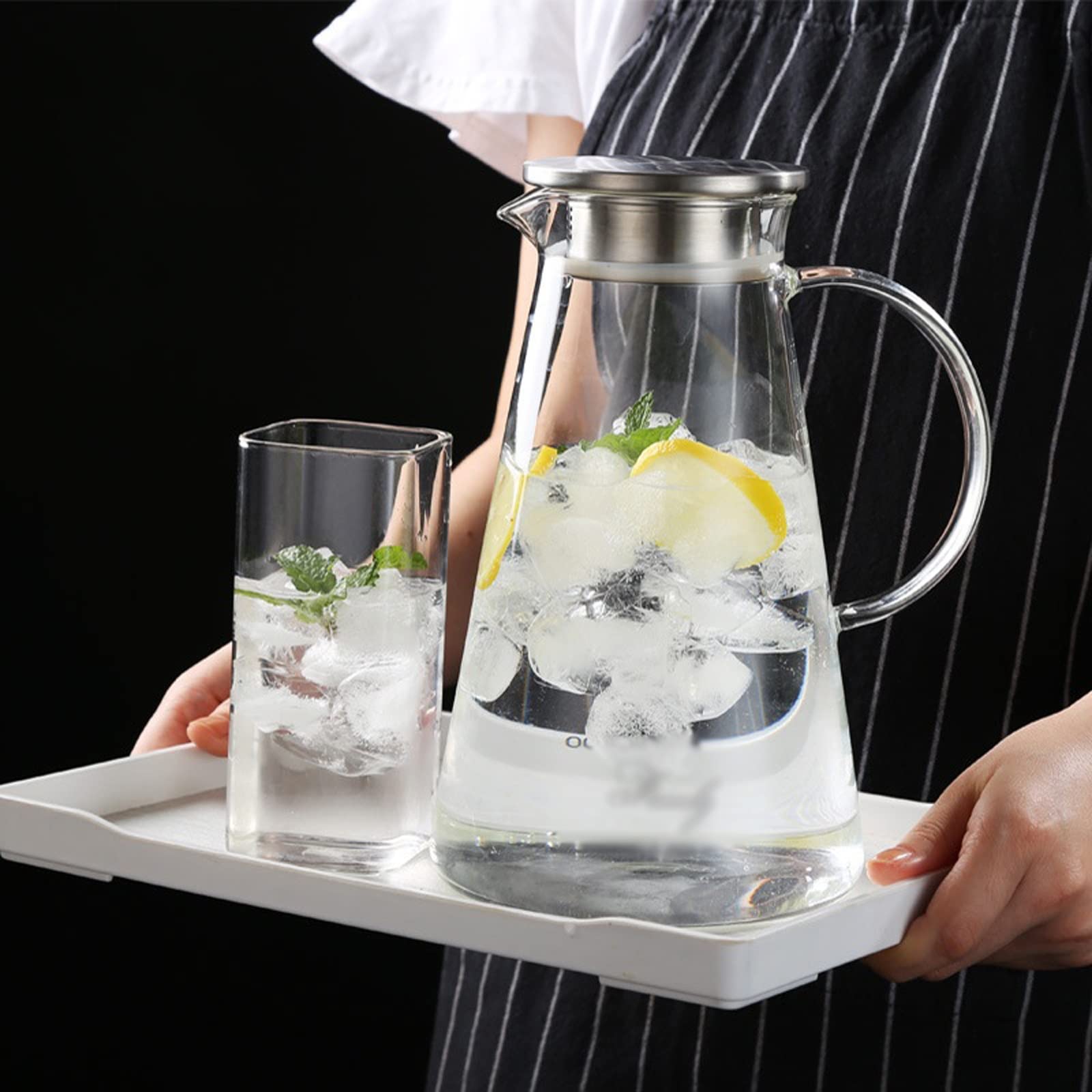 Vasos for beber vasos de vidrio, jarra Jarra de agua Hervidor de vidrio de borosilicato alto con taza Tapa de acero inoxidable Tazas de jugo de gran capacidad Taza de vidrio Juego de jarra fría Jarra