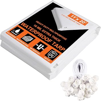 Thanaddo Heavy Duty Tarp 10x20 Ft Tarpaulin with 48 Free Ball Bungee Cords 8 Oz Per Square Yard Sunshades Depot 18 Mil Thick Cover Waterproof Canopy Tent Multi-Purpose Shelter with Grommets
