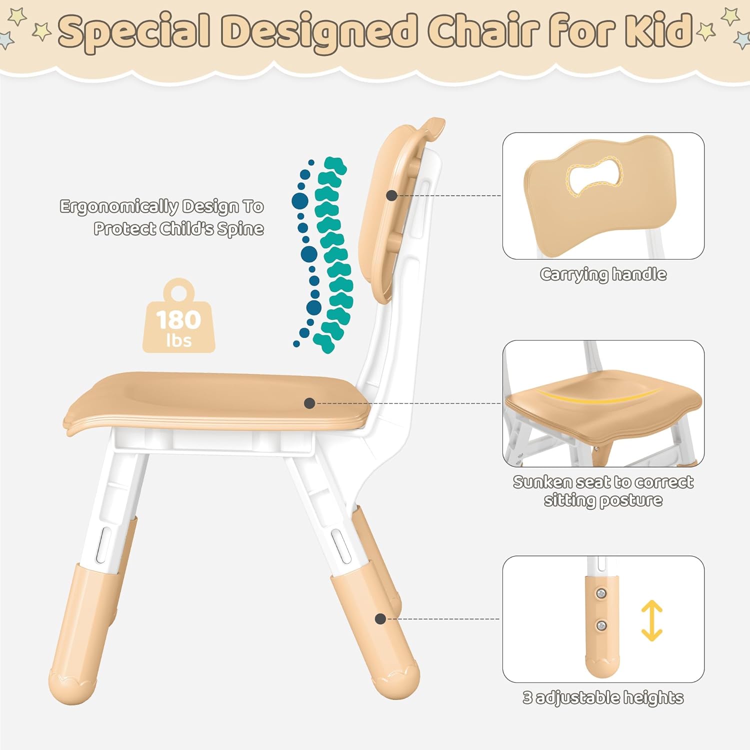 DOREROOM Kids Table and 4 Chairs Set, Height-Adjustable Toddler Table and Chairs with Graffiti Desktop, 31.5''L x 23.6''W Children Activity Table for Daycare, Classroom, Home