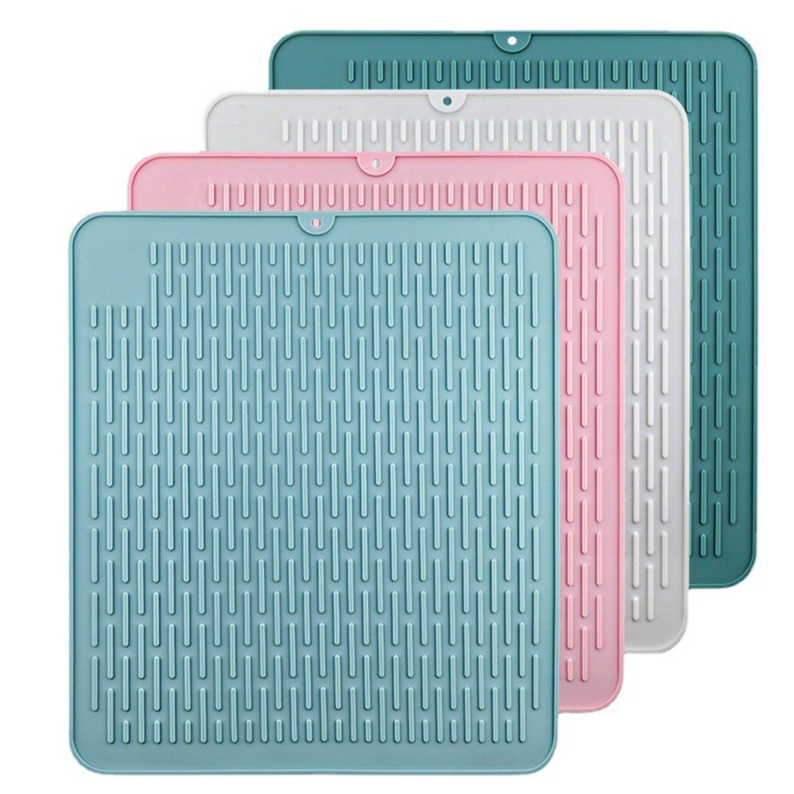 Hitzebeständige Silikon Abtropfmatte 45 x 40 cm 2er Set rutschfest Weiß Küchenspüle Matte für Geschirr Leicht zu reinigen Flexibel Antibakteriell