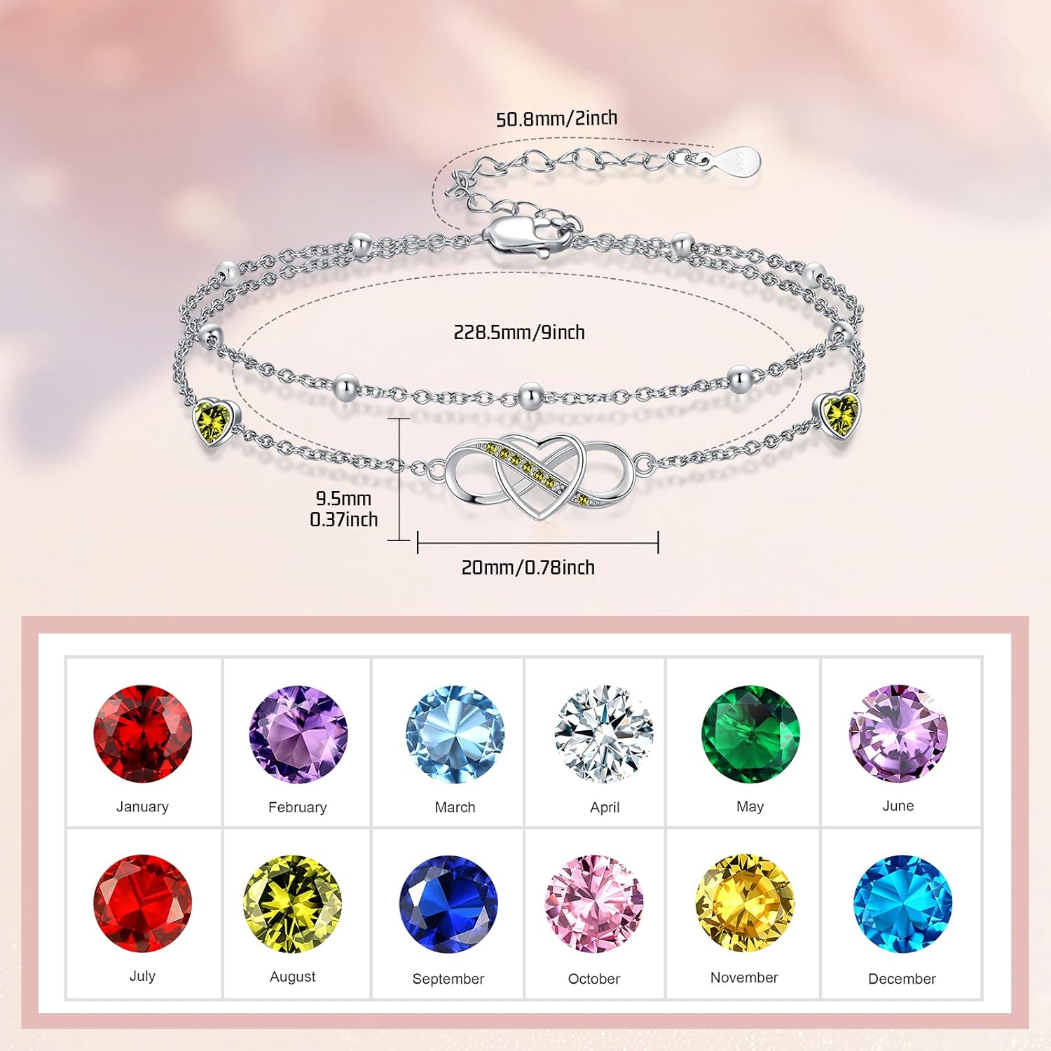 Infinity Heart Anklet for Women August Birthstone Layered Ankle Bracelet 925 Sterling Silver Light Green Peridot Summer Beach Jewelry Anniversary Birthday Gifts for Wife - Image 4