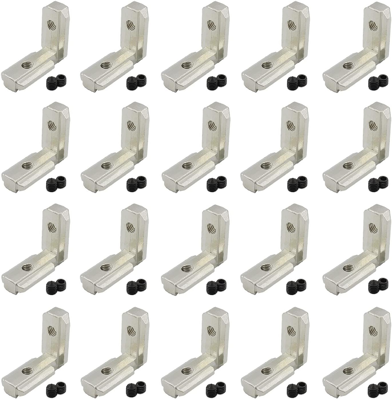 20pcs Silver T Slot L-Shape Interior Inside Corner Connector Joint Bracket,TTZEZE 90 Degree Aluminum Profile Interior Joint with M6 Screws,Suitable for 8mm Slot 4040 Series Aluminum Extrusion Profile