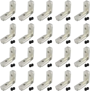 20pcs Silver T Slot L-Shape Interior Inside Corner Connector Joint Bracket,TTZEZE 90 Degree Aluminum Profile Interior Joint with M6 Screws,Suitable for 8mm Slot 3030 Series Aluminum Extrusion Profile