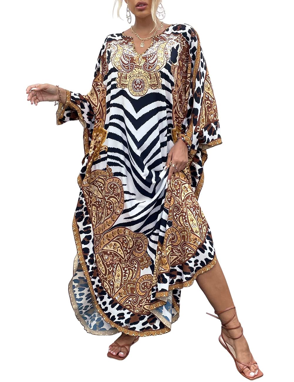 Loose Kaftan Dresses for Women Short Sleeve Swimsuit Cover Up Casual Holiday Outfits