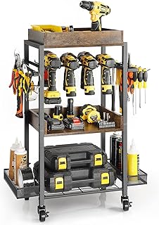 Power Tool Organizer Garage Storage Organization Shelving Tool Holder Drill Rack Shelf Rolling Cart Open Tool Chest Cabinet Box Organizer with Wheels Workshop Garage