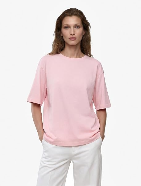 Pamuklu Kısa Kollu Bisiklet Yaka Oversize Basic Tişört