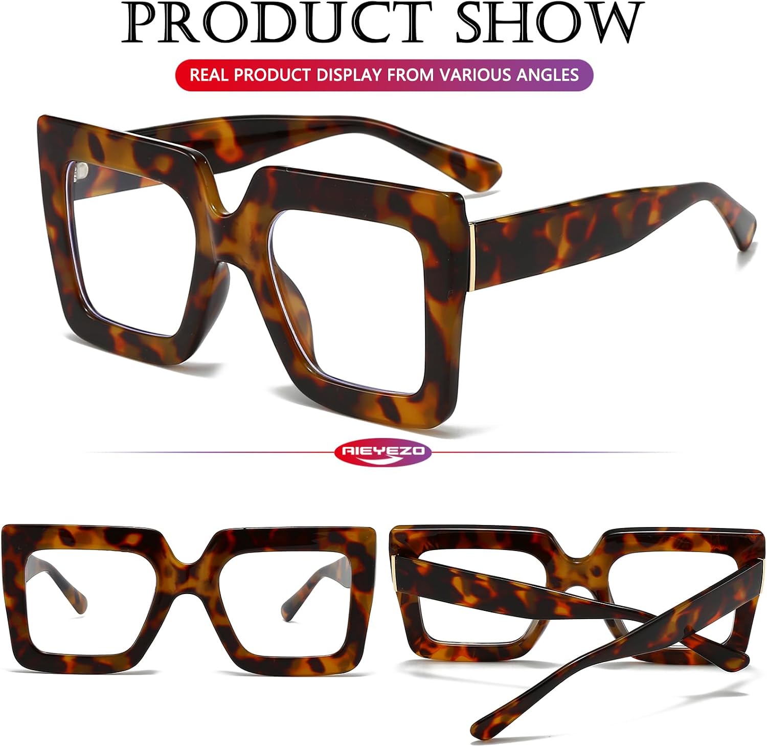 AIEYEZO Oversized Square Blue Light Glasses for Women Cute Big Frame Glasses Fashion Clear Multi-Color Computer Eyewear image 5
