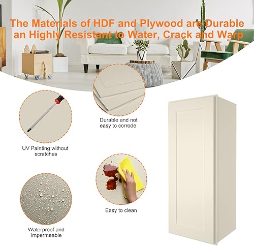 Miniatura 6 de LOVMOR Armario y armario de pared de cocina, botiquín, gabinete de baño montado en la pared con puertas y estantes, 12 pulgadas de profundidad x 15