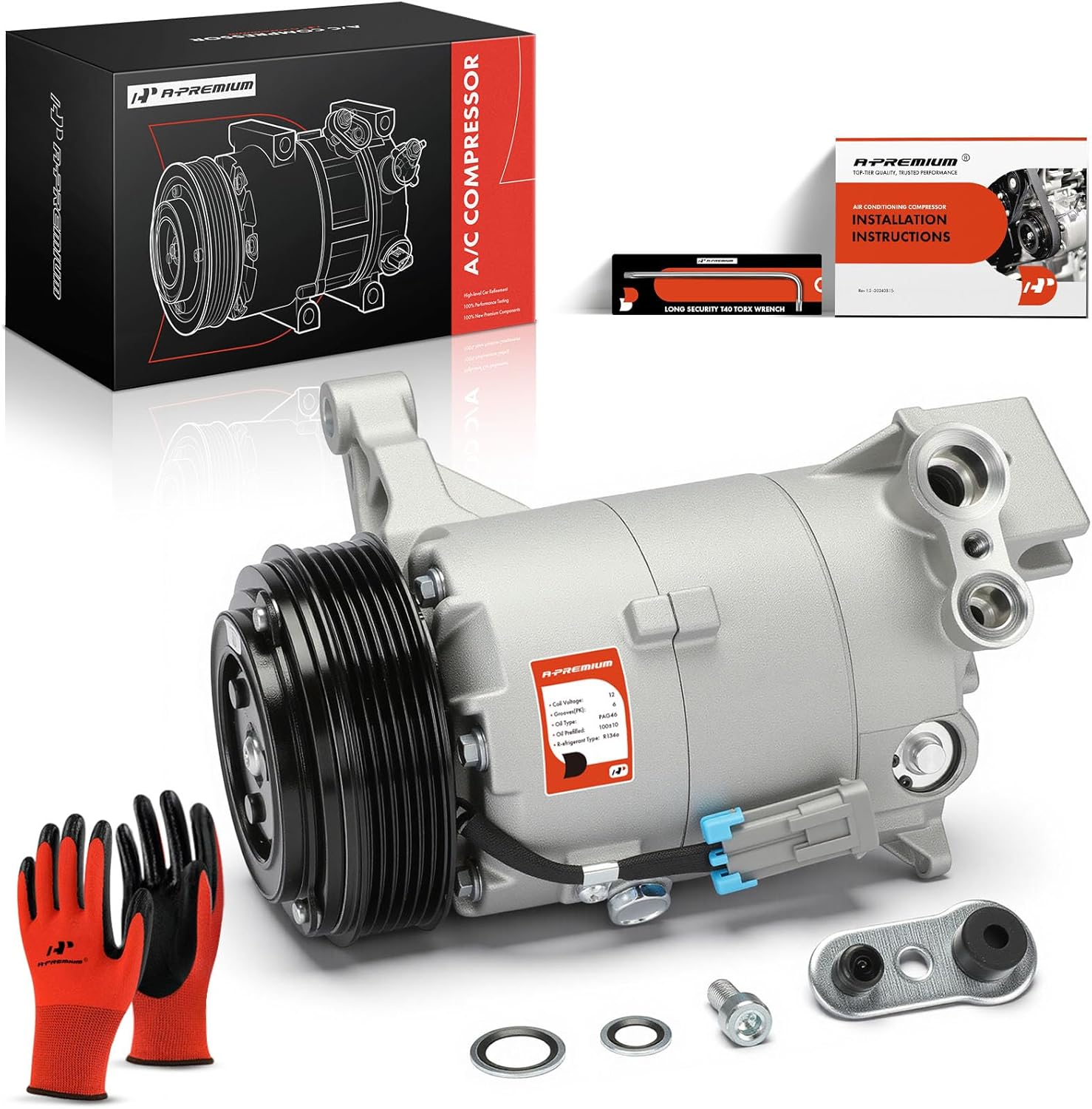 A-Premium A/C Compressor with Clutch Compatible with Chevrolet Malibu 2007-2010, Pontiac G6 2007-2010, Saturn Aura 2007-2008, 3.5L 3.9L