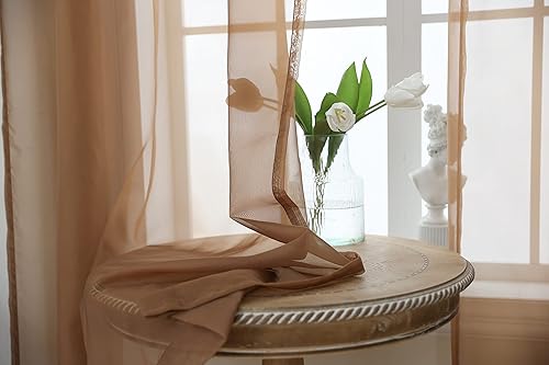 Miniatura 8 de Cortinas traslúcidas para ventana, 42 pulgadas de ancho x 63 pulgadas de largo cada uno, 2 paneles de cortinas traslúcidas, bolsillo para barra de