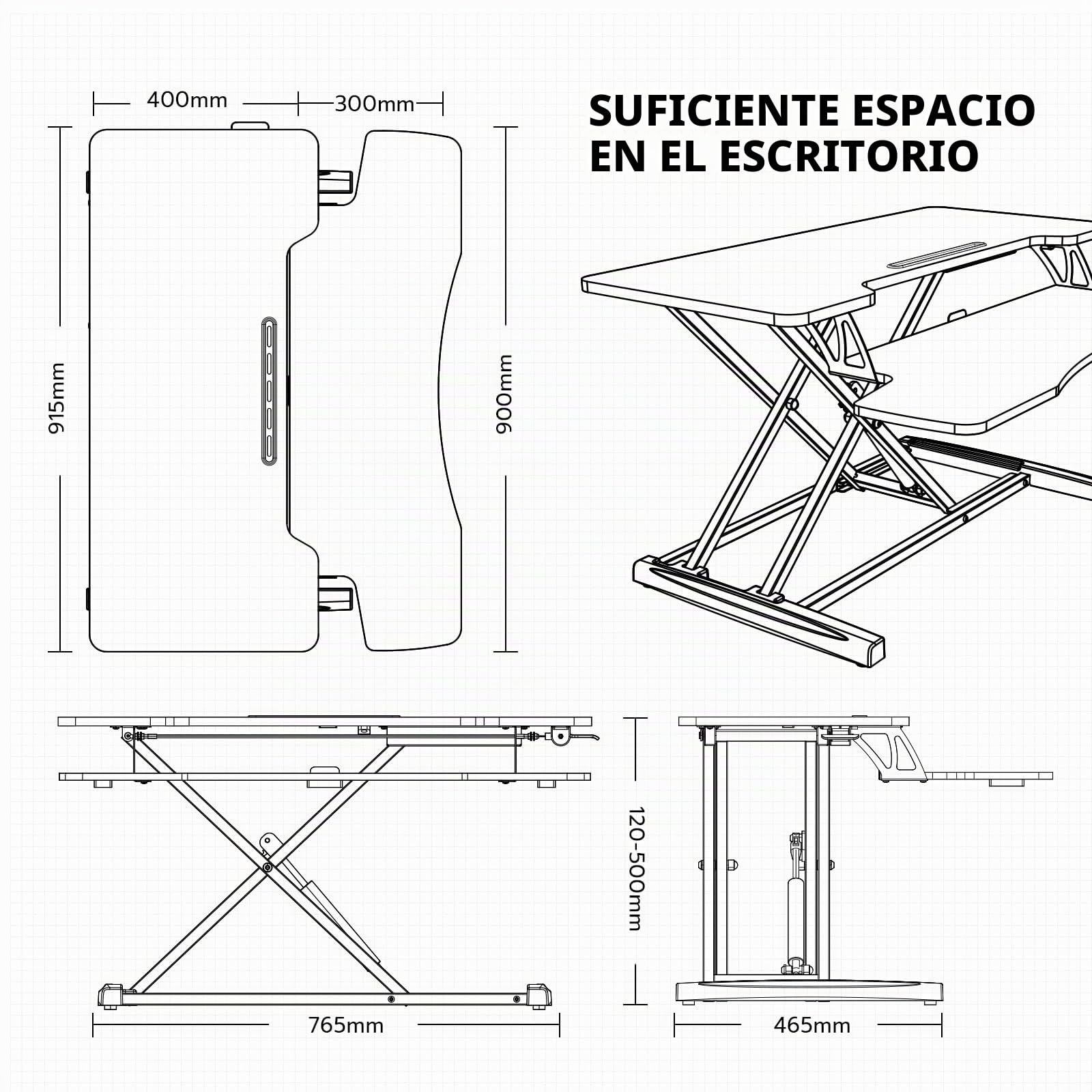 36inch Estación de Trabajo de pie Sentado de pie, estación de Trabajo de pie a Altura fácilmente Ajustable Teclado extraíble Plataforma de 91,5 x 40 cm (Negro+Blanco)