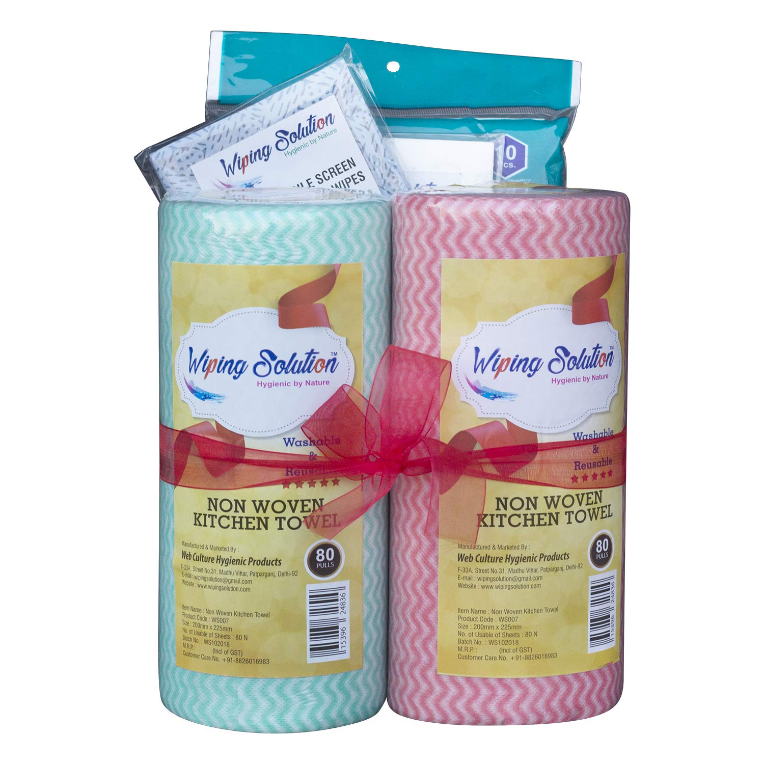 Multipurpose Kitchen Rolls - Non-Woven Wave Printed (Set of 2) Get Free Gift 25 Pcs Mobile Screen Cleaning Wipes