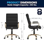 Flash Furniture Mid-Back Chaise pivotante en cuir noir avec cadre en or et bras