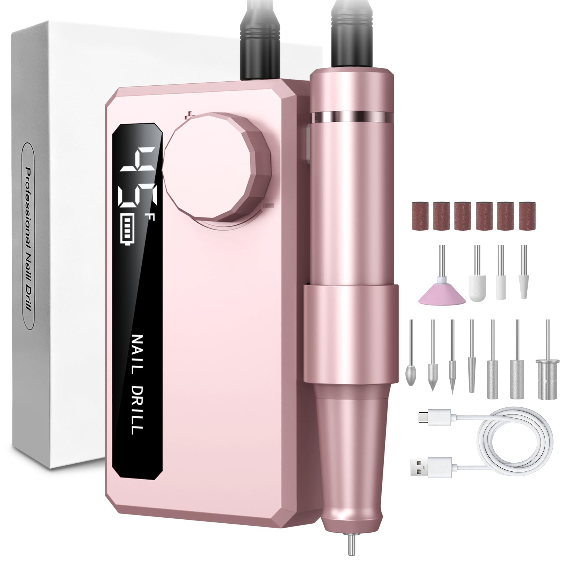 Elektrische Nagelfräser - Professionell Nagelfeile für Gelnägel & Acrylnägel - 45000RPM Wiederaufladbares Nagelschleifer Nagelbohrer Kit Pediküre Nagelmaschine Maniküre Set für Füße & Hände