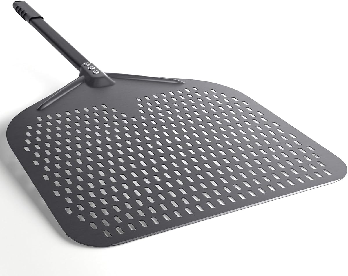 Perforated Pizza Peel, 16" Aluminium Pizza Paddle, Large Pizza peel for Baking Homemade Pizza Bread