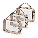 Wedama TSA Approved Toiletry Bag, 3 Pack Clear Makeup Bags with Handles, Quart Size PVC Clear Cosmetic Bags for Women and Men, Carry on Airport Airline Compliant Bag, Leopard Print