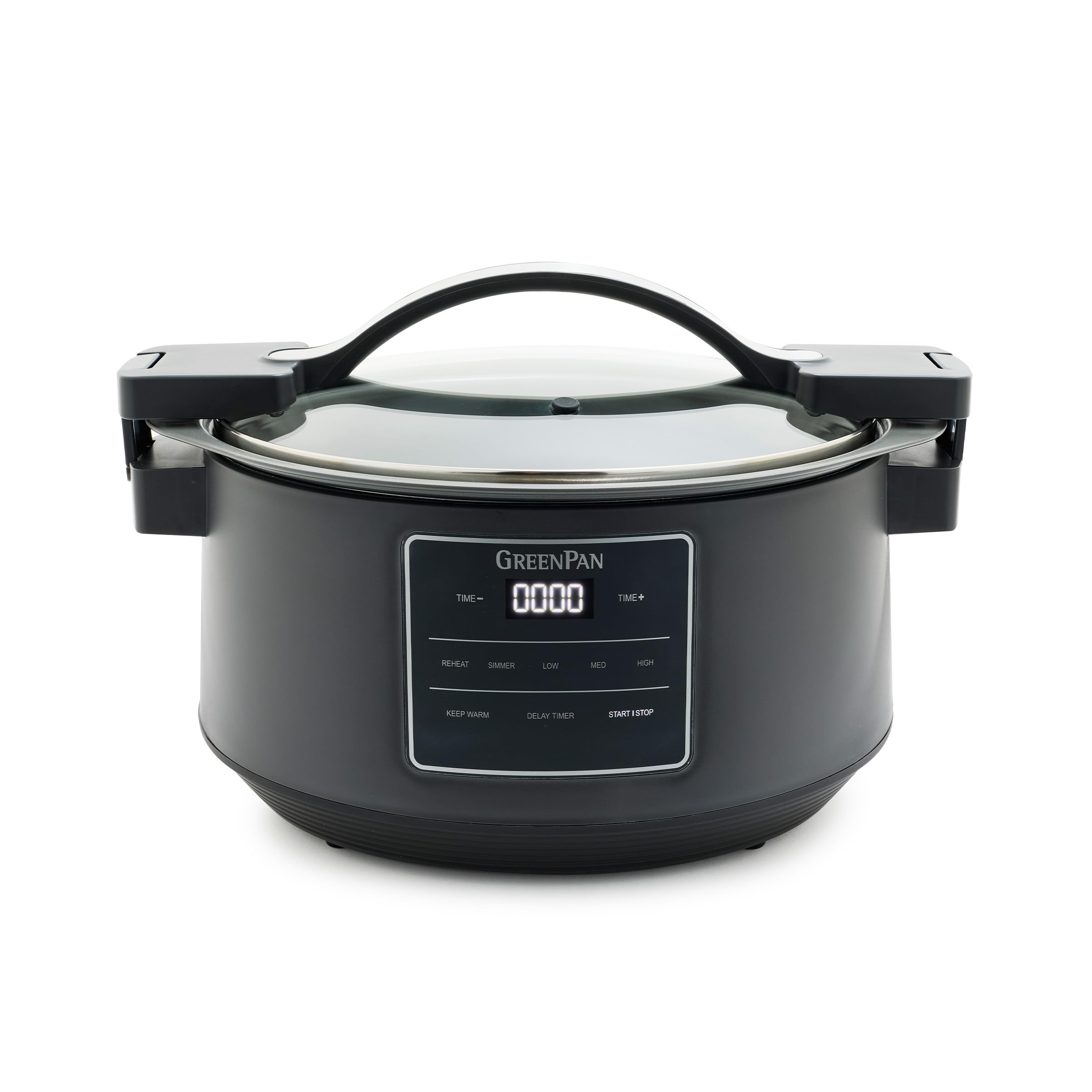 GreenPan 8QT Locking Lid Slow Cooker Ceramic Nonstick PFAS-Free Removeable Bowl Silicone Glass Rim Travel Friendly Multi-Cooker Stovetop