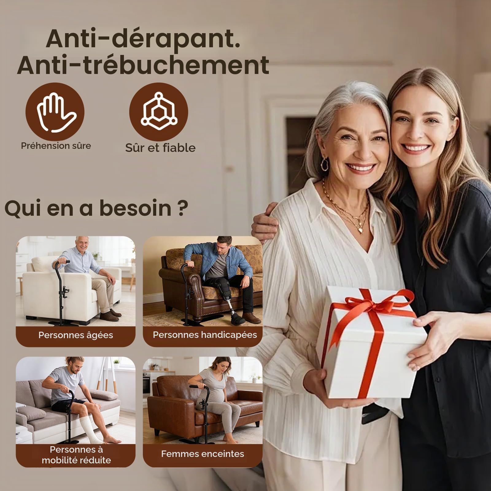 Aide à La Verticalisation, Aide à La Verticalisation Pour Canapé Avec échelle Sécurité Et Barre D'appui (62-87cm) Avec Porte-Gobelet Pour Seniors Réglable En Hauteur Pour Canapés Et Fauteuils