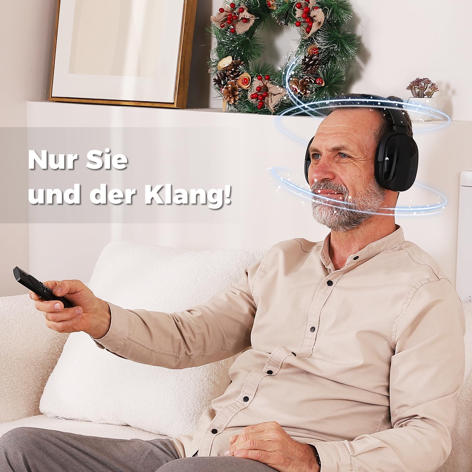 Funkkopfhörer Kabellos für TV – TV Kopfhörer Kabellos mit Ladestation & RF-Sender, Seniorenfreundliche Over-Ear Kopfhörer für Fernseher, Kompatibel mit den meisten Fernsehern