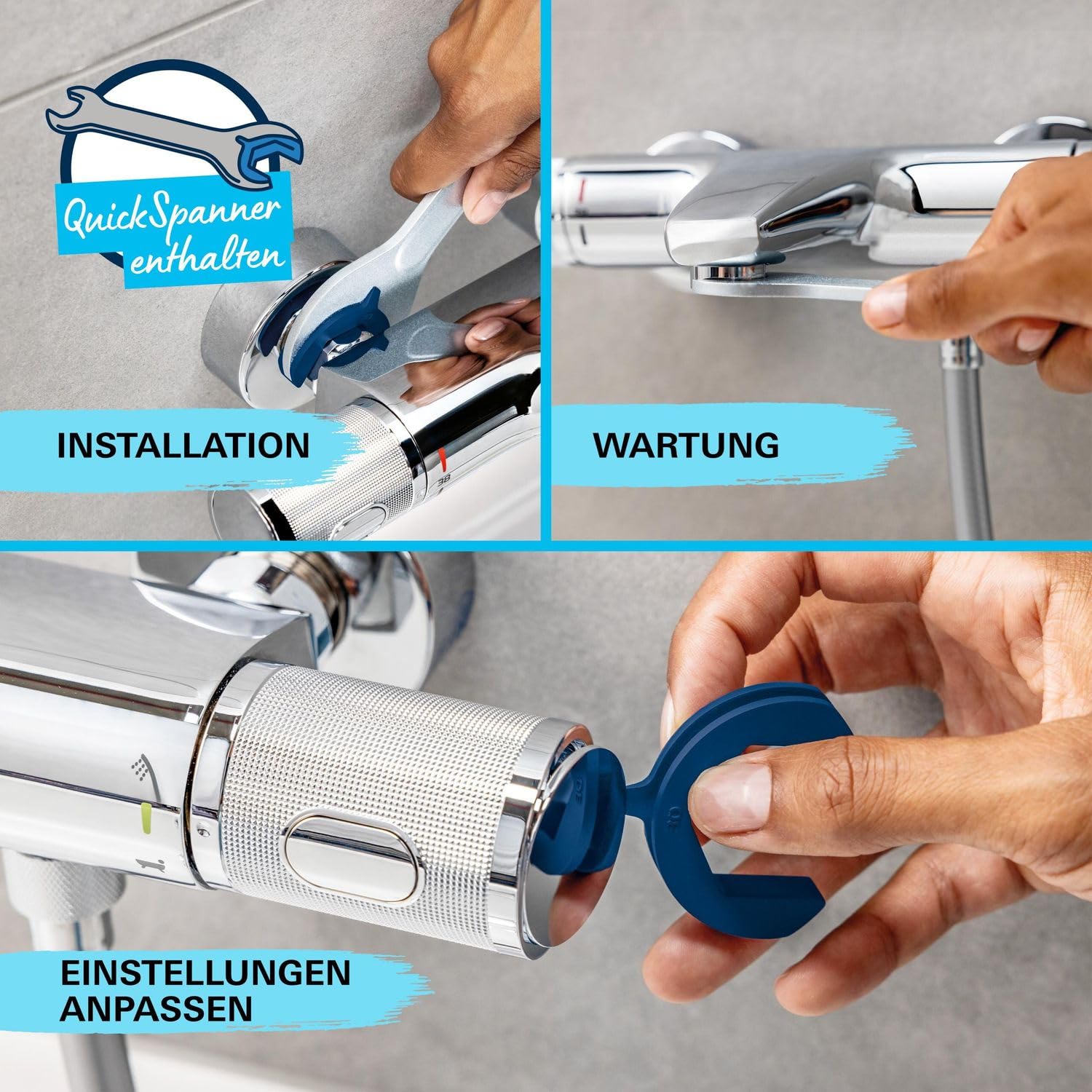GROHE Vitalio 250, Duschsystem wassersparend 8l pro Min (Regendusche mit Thermostat, schwenkbare Kopfbrause, Sicherheitssperre bei 38C°, Duscharmatur mit Antikalk-System), eckig, chrom, 26696001