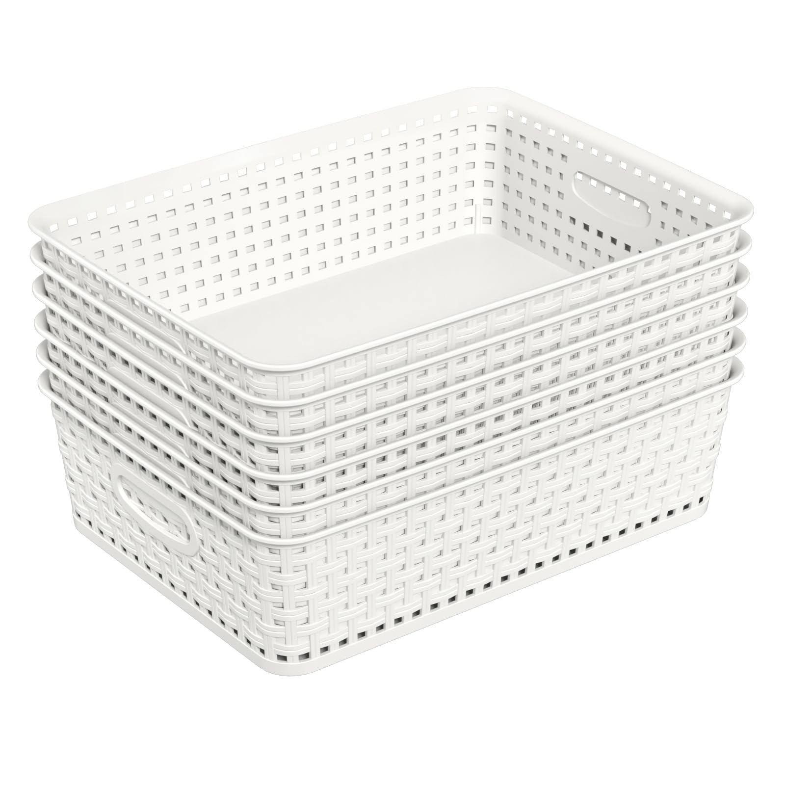 Sandmovie White Woven Office Storage Baskets, A4 Plastic Basket Trays, Packs Of 6