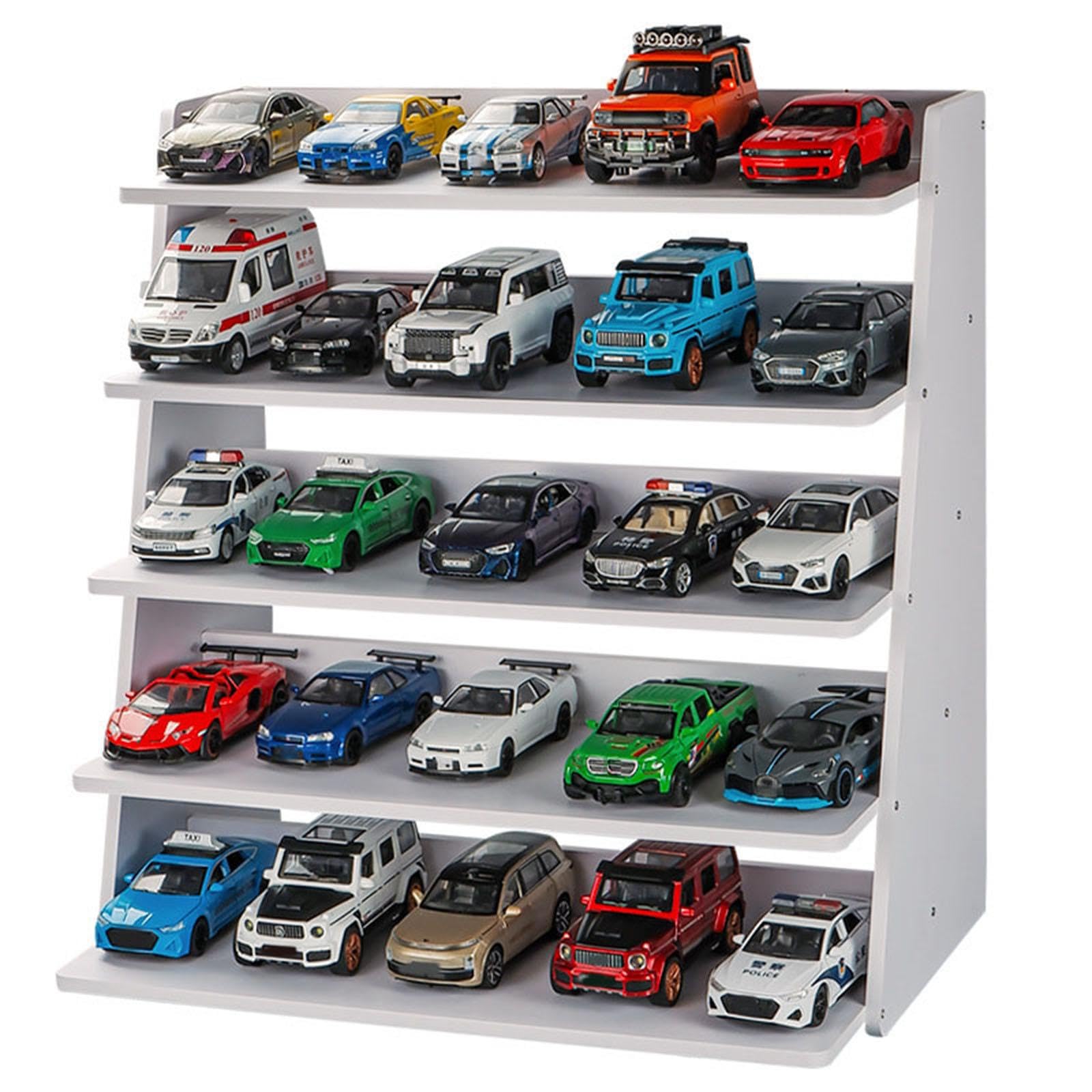 Stabile Vitrine für Modellautos im Maßstab 1:32. Genießen Sie einen wunderschön organisierten Parkplatz, der Ihre Lieblingsfahrzeugmodelle, Weiß, 3 Schichten