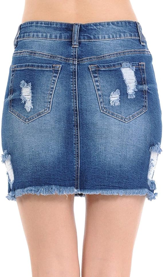 Wax Women's Juniors Casual Distressed A-Line Denim Short Skirt