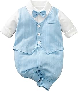 Newborn Baby Boys Gentleman Romper One Piece Long Sleeve Bowtie Outfit Formal Wear Tuxedo Suit