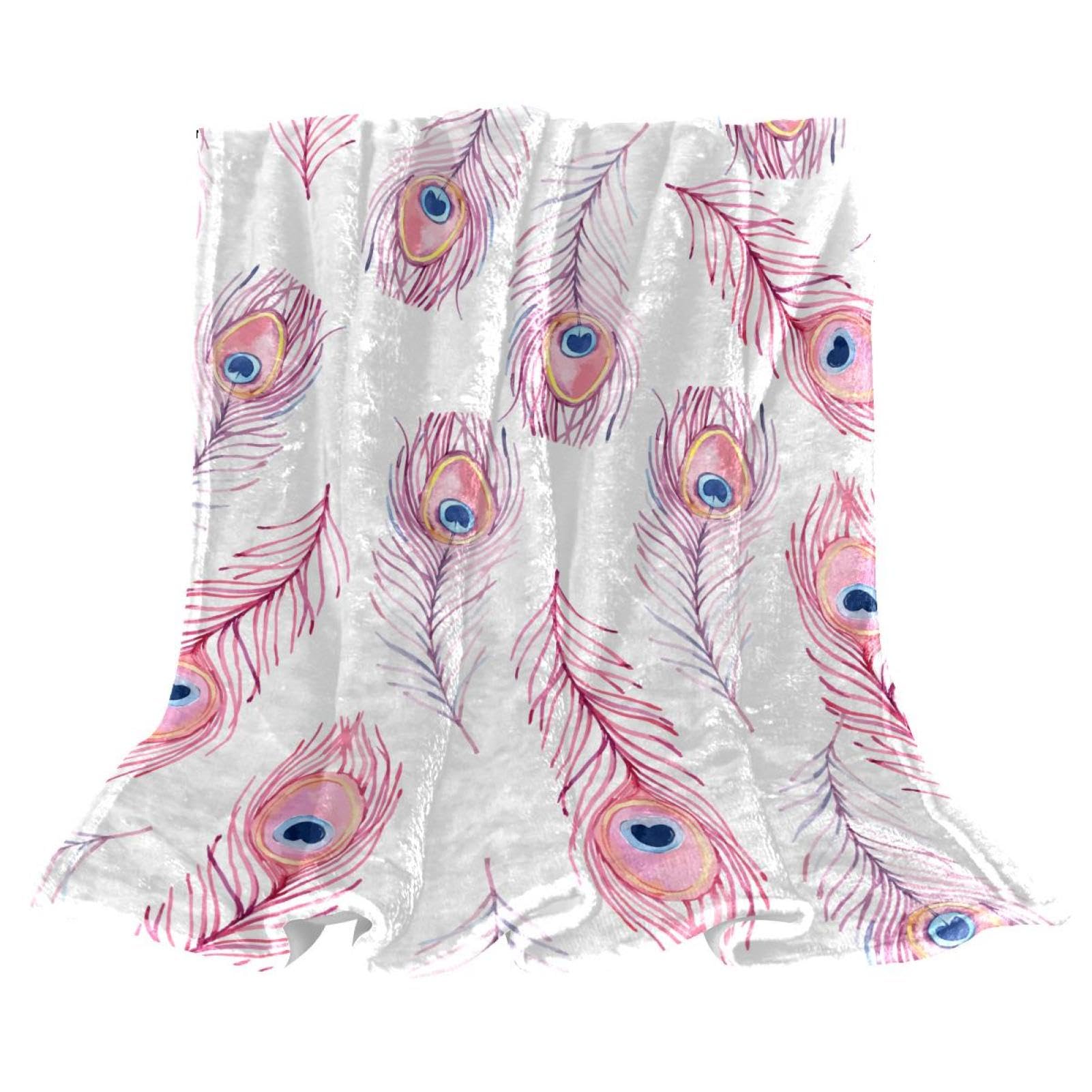 Couverture microfibre plume de paon rose au fini soyeux et toucher ultra doux