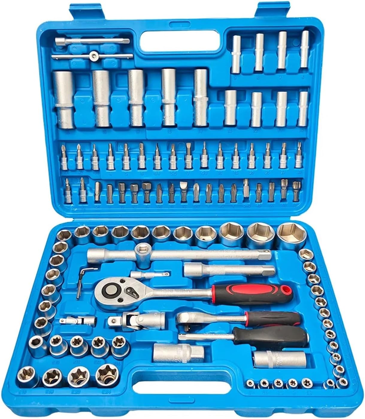 108pcsProfessional Hand Mechanic Socket Wrench Tool Set Manual Ratchet Wrench Home Repair Tool Kits Compatible With Motorcycle and Bicycles
