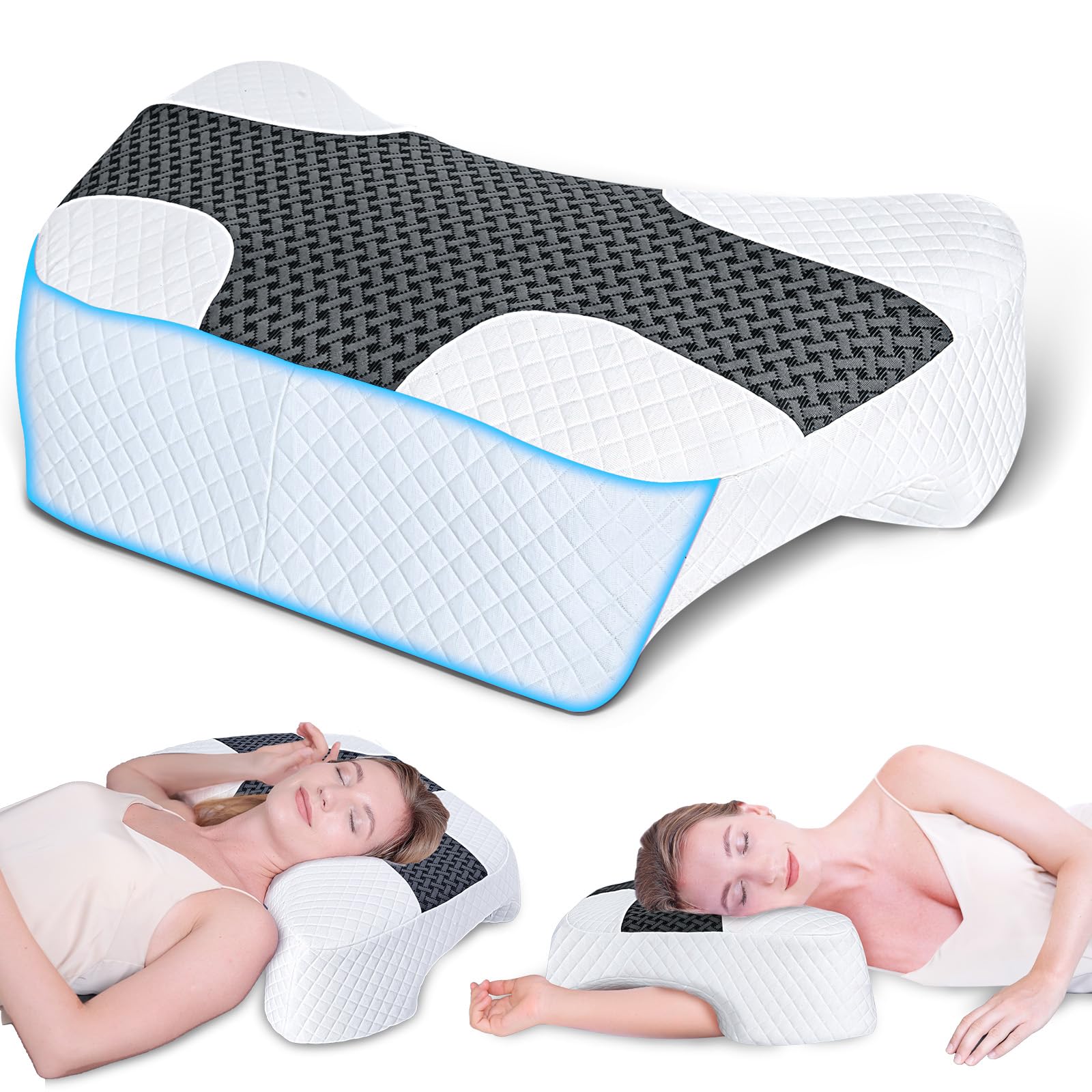SAHEYER Almohada Brazos Espuma Viscoelástica, Almohada Cervical Multiangular para Cuello y Hombros, Almohada para Dormir de Lado, Boca Arriba y Boca Abajo, Negro