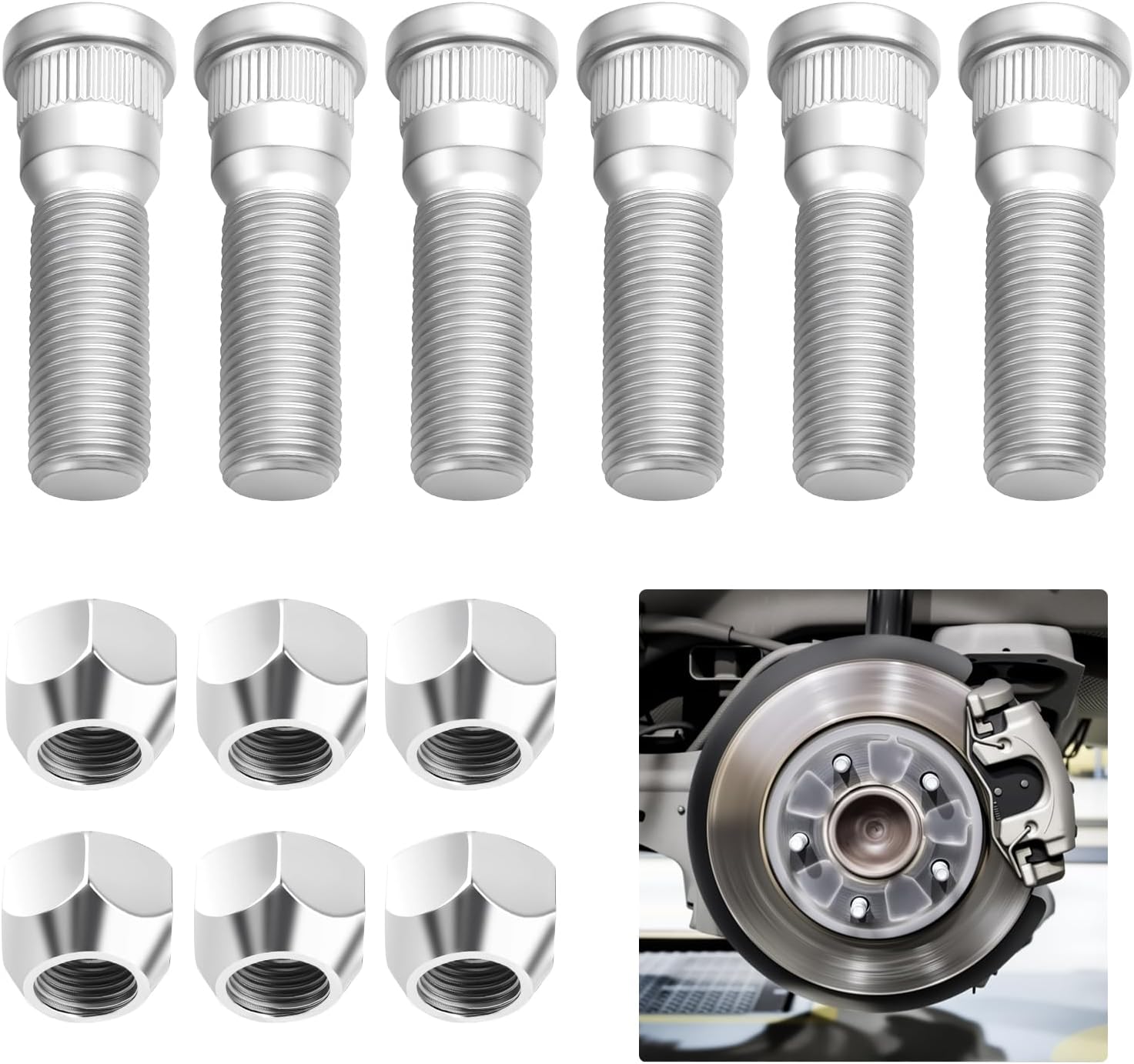6 Sets 1/2-20 UNF Trailer Wheel Studs with 1/2-20 Lug Nuts,Rust-Proof Lug Bolts for 3500 lb Axles Trailer Accessories,Wheel Bolts with 2.11" Length/0.73" Head/0.56" Spline Diameter
