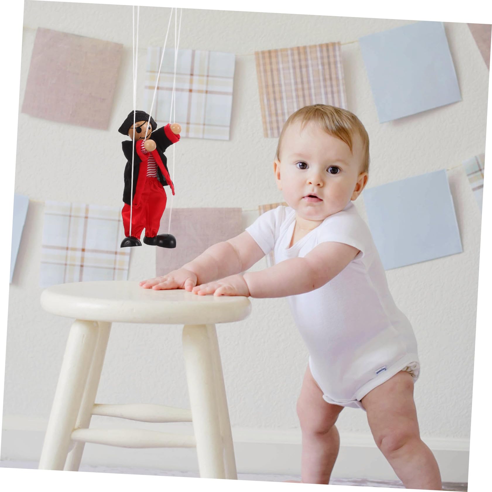 Marionnette À Fils Pirate en Bois 9.25In Jouet Interactif Parent-Enfant Théâtre Marionnettes Décoration Pirate Amusante