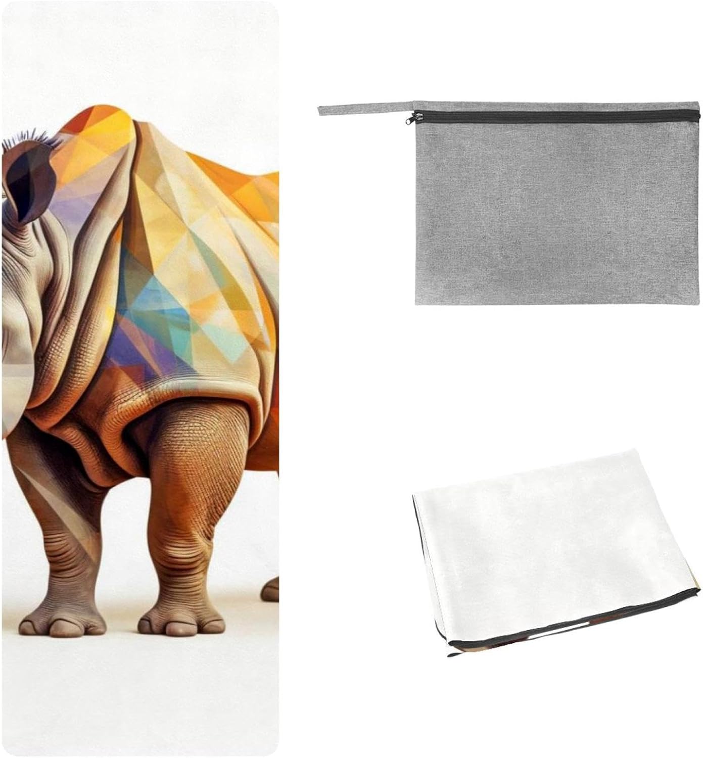Yoga Towel, Rhino Animal Print Non Slip Sweat Absorbent Hot Yoga Mat Towel for Hot Yoga, Pilates and Fitness - 72.8" x 26.8"
