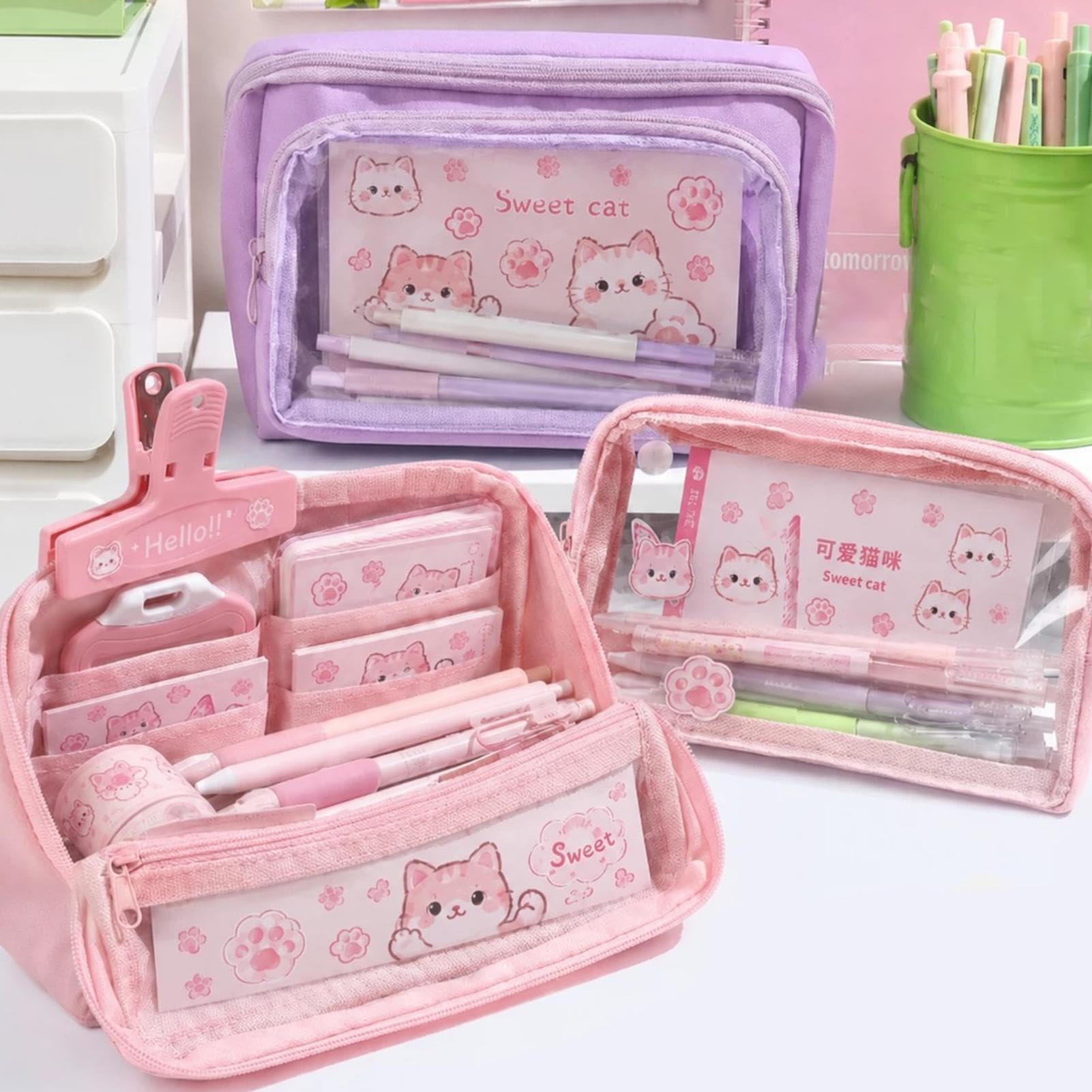 Astuccio Portamatite Con Cancelleria Set Ritorno a Scuola Gatto Stiloso | Set Di Astucci Per Bambini Per Appunti In Classe, Studio Quotidiano, Lezioni D'Arte, Esami, Compagni Di Classe