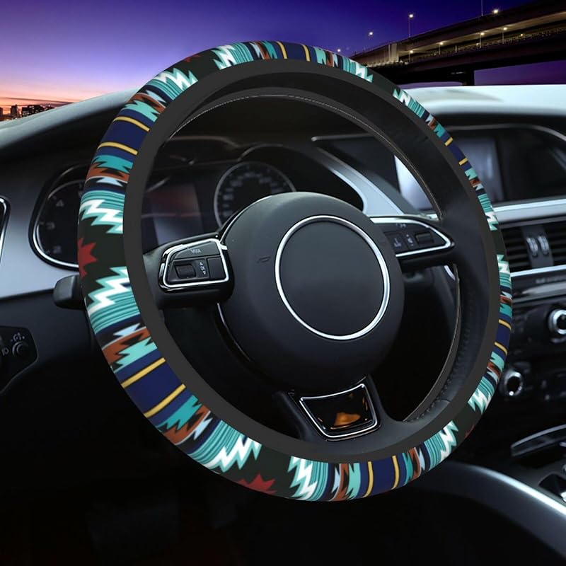 Capa para Volante Automotivo LONSANT com Estampa Tribal Azul-Turquesa em Neoprene, 38 cm