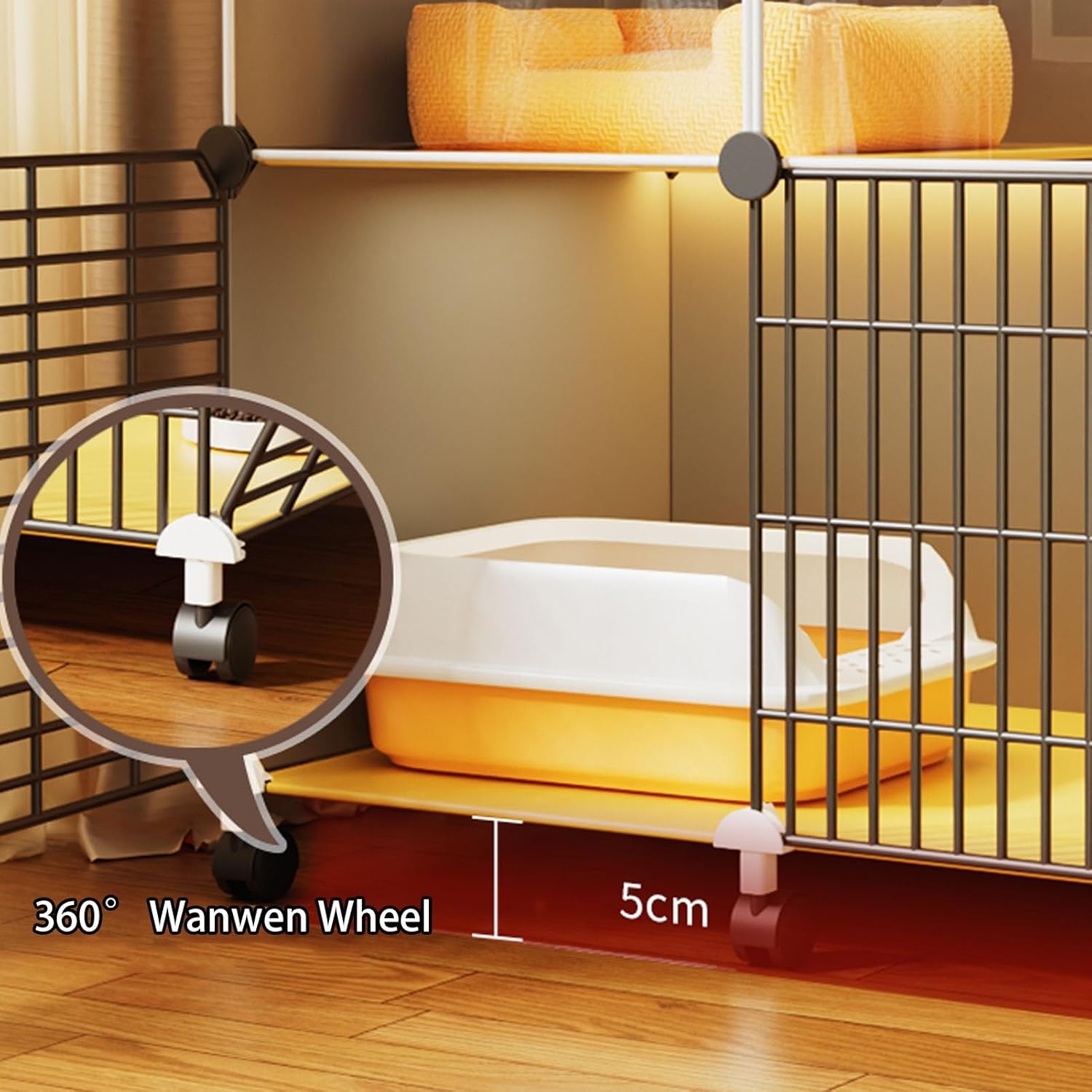Cat Cage, Indoor Large Tier with Wheels, HD Clear Fence and Sturdy Metal Grid, Mobile Cats Playpen, Free Space Cats House for Cottage