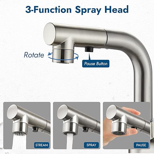 Miniatura 7 de Grifos de baño con rociador desplegable Grifos de fregadero de barra de níquel cepillado, montaje en cubierta de una sola manija, grifo de cocina