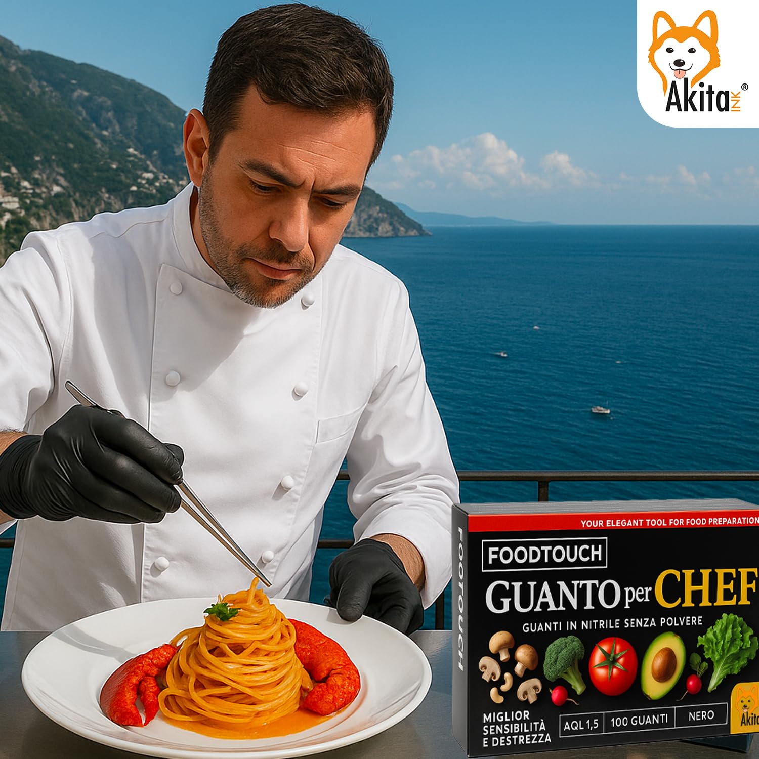AKITAInk Guanti Chef Nitrile Neri 100 Pezzi Food Touch | Monouso Professionale per Chef e Ristorazione | Senza Polvere, 4g | Ideali per Ristorazione e Manipolazione Alimenti (XL)