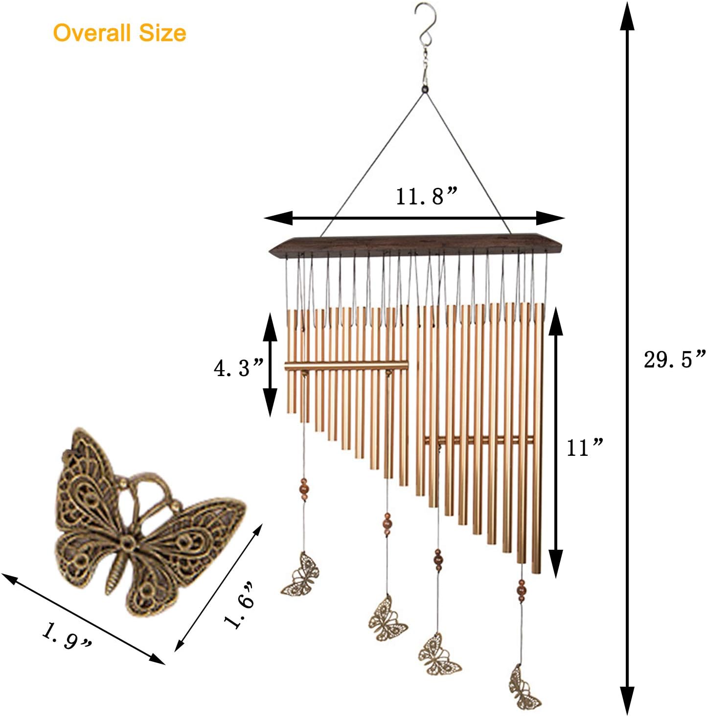 29.5” Wind Chimes Outdoor Melodic Tones Butterfly Harp Wind Chimes Handmade Wood for Home Garden Patio Decor