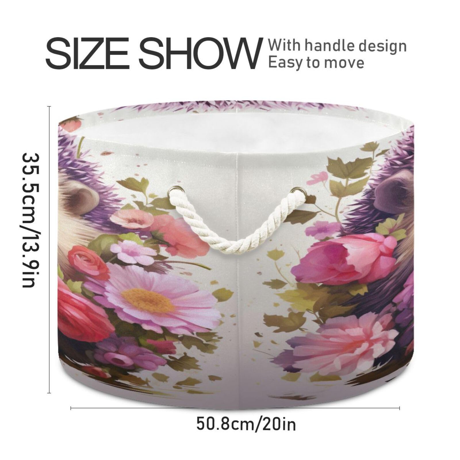 Round Cute Hedgehog Flower Storage Basket Large Organizer Bin Laundry Hamper Toy Storage Basket with Handle for Nursery Clothes Toys 202b4508