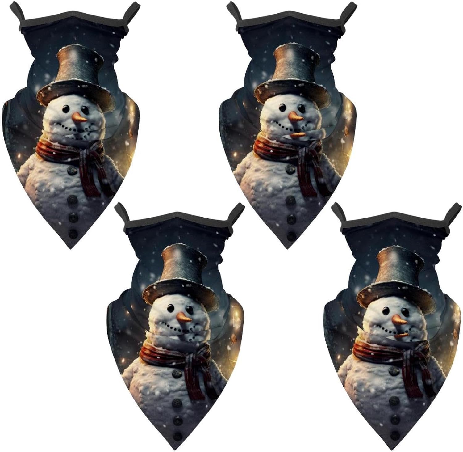 4 Pack Retro Christmas Snowman Neck Gaiter Face Scarf Cover Sun Protection Balaclava Cloth Bandanas with Ear Loops