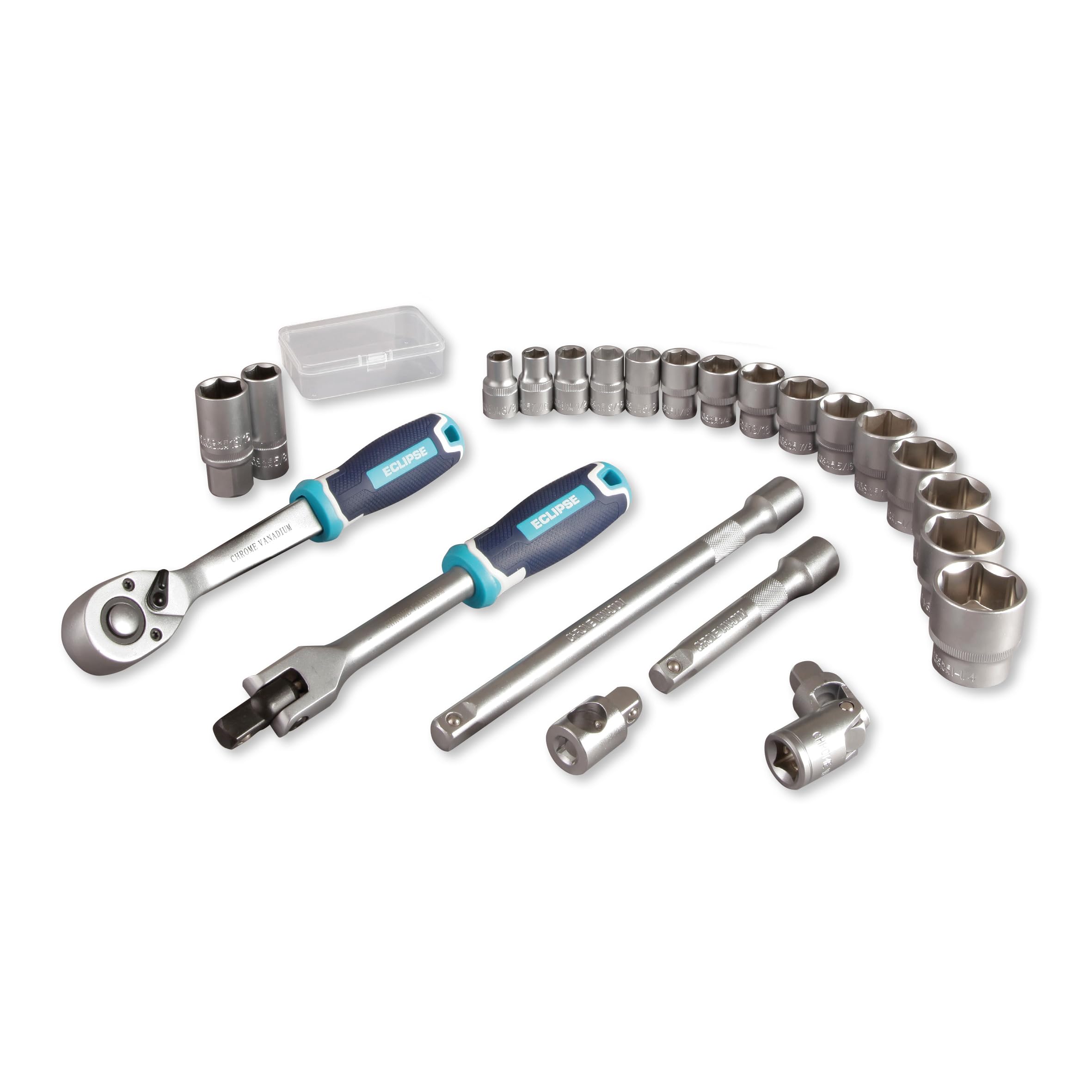 ECLIPSE Professional Tools ESS24PSM ½” Square Drive 24-Piece Metric Socket Set, Blue and Silver, Regular - Image 2