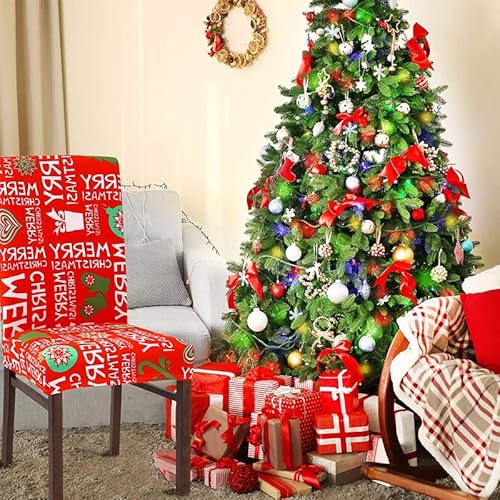 Chickwin Christmas Chair Cover For Dining Room Set Of 4, Stretch Christmas Decoration Dining Seat Chair Slipcover, Modern Spandex High Back Parsons Dining Chair Protector For Christmas Party Decor #TOP2