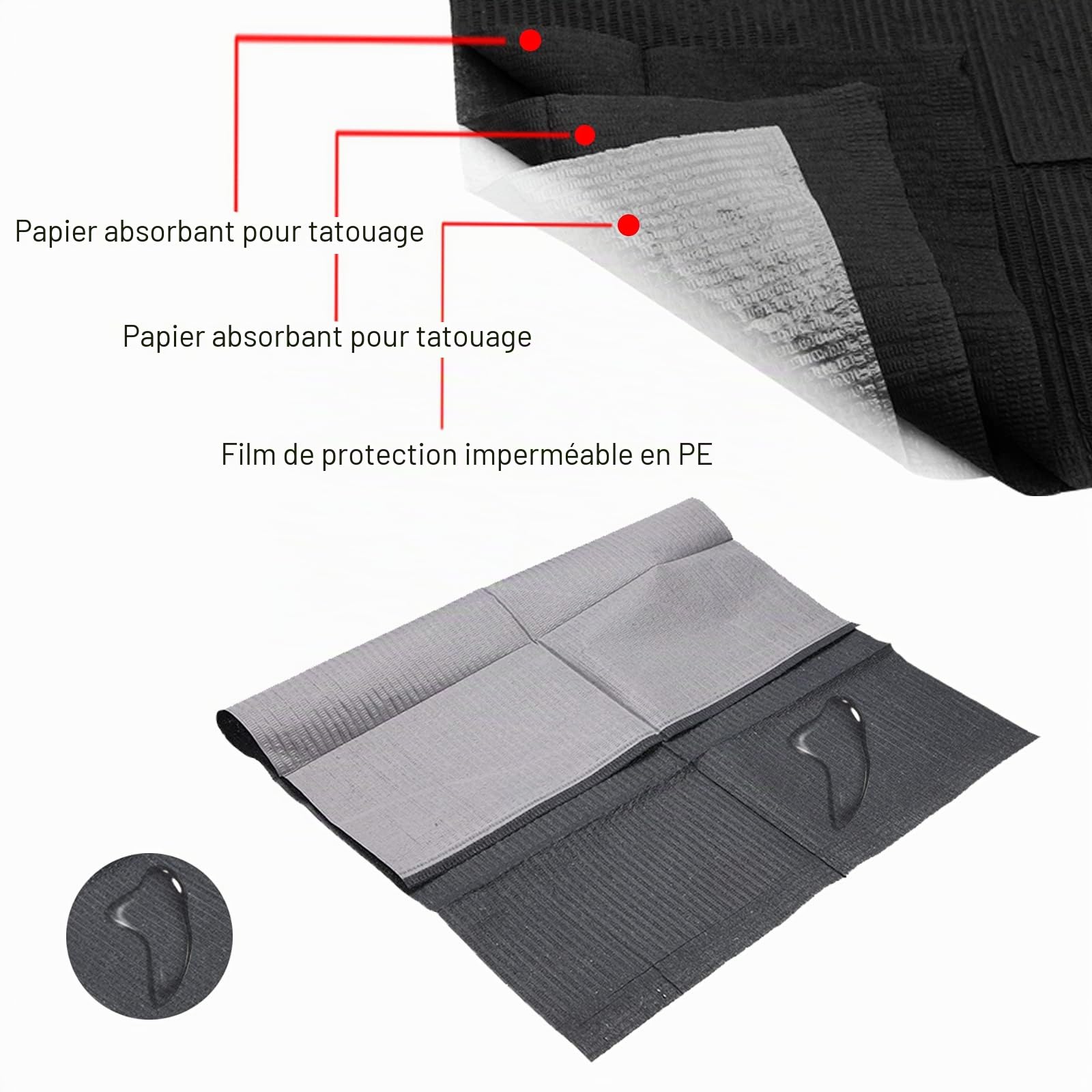 Bavoirs Dentaires Jetable, SOTICA 125pcs Bavoirs Jetable Tatouage Noir Bavoirs Papier Imperméable 3 Plis Protection Table Tatouage
