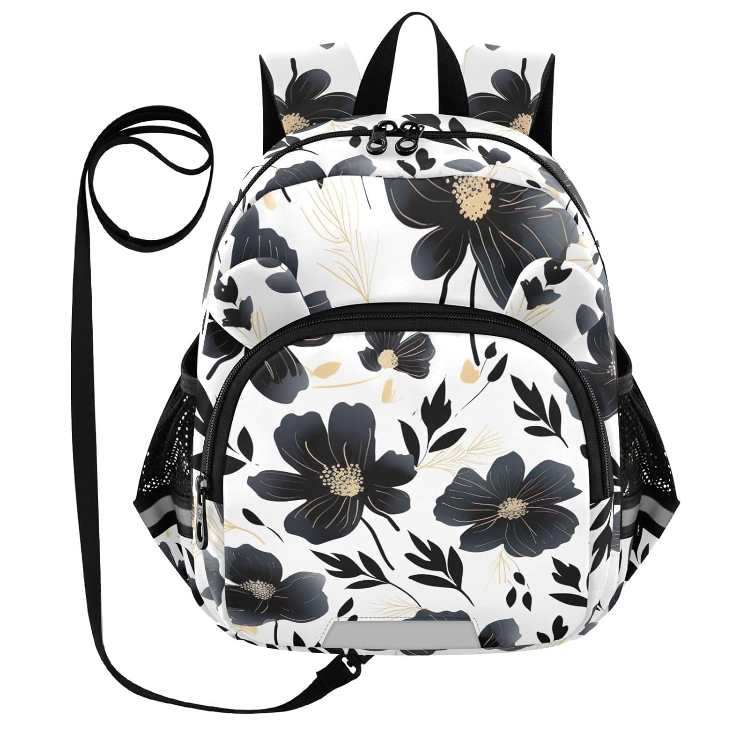 Black Poppies Flowers Toddler Harness Backpack for Boys Girls 3-6 Years Kids Backpack with Anti Lost Safety Leash Child Leash Backpack for Preschool Travel Walking