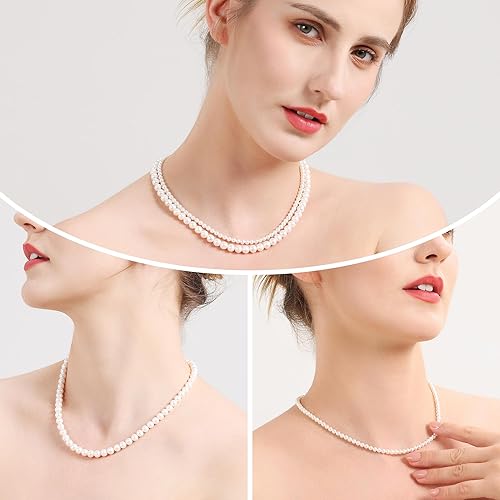 Miniatura 5 de Collar de perlas cultivadas de agua dulce para mujer, diferencias de tamaño de perlas (0.157-0.177 in y 0.276-0.315 in) Collar de perlas de dos