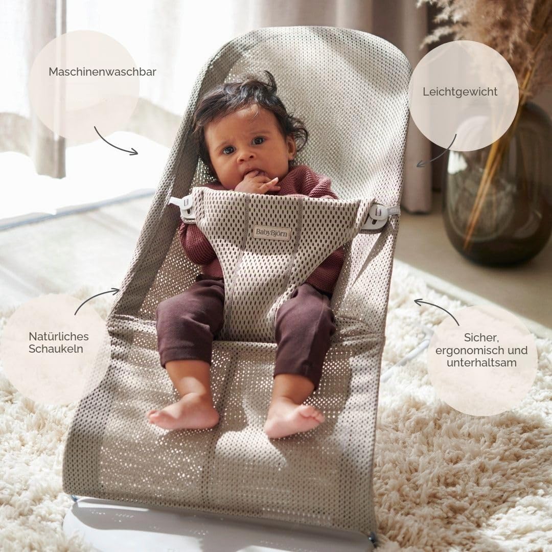 BabyBjörn Babywippe Bliss, Netzstoff, Grau-Beige